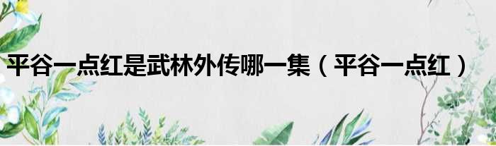 平谷一点红是武林外传哪一集（平谷一点红）