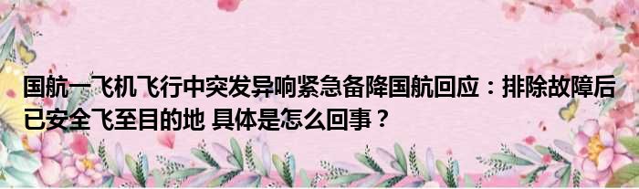 国航一飞机飞行中突发异响紧急备降国航回应：排除故障后已安全飞至目的地 具体是怎么回事？