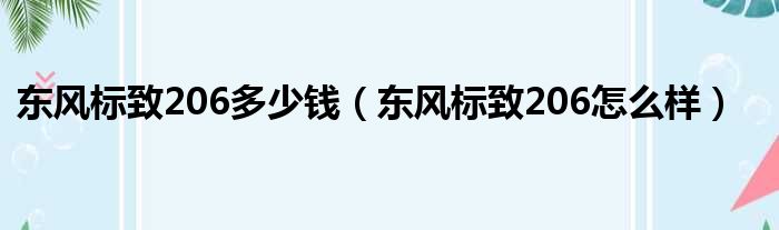 东风标致206多少钱（东风标致206怎么样）