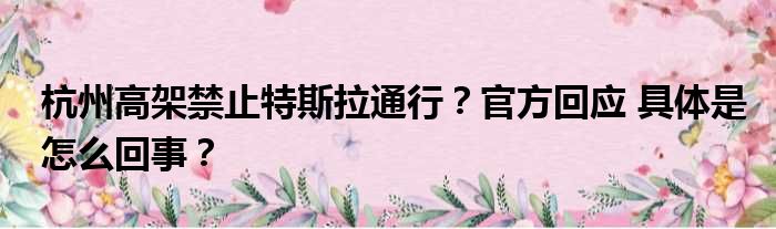 杭州高架禁止特斯拉通行？官方回应 具体是怎么回事？