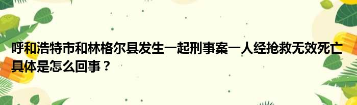 呼和浩特市和林格尔县发生一起刑事案一人经抢救无效死亡 具体是怎么回事？