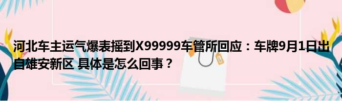 河北车主运气爆表摇到X99999车管所回应：车牌9月1日出自雄安新区 具体是怎么回事？