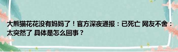 大熊猫花花没有妈妈了！官方深夜通报：已死亡 网友不舍：太突然了 具体是怎么回事？