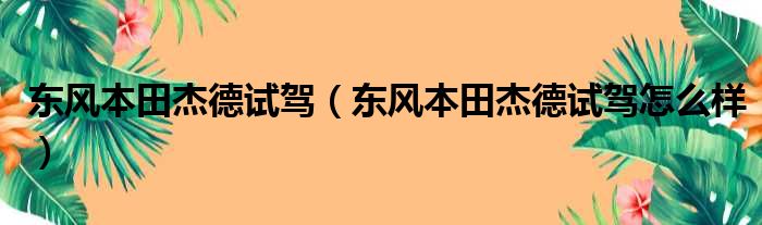 东风本田杰德试驾（东风本田杰德试驾怎么样）