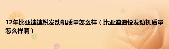 12年比亚迪速锐发动机质量怎么样（比亚迪速锐发动机质量怎么样啊）