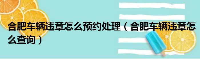 合肥车辆违章怎么预约处理（合肥车辆违章怎么查询）