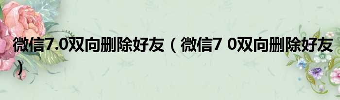 微信7.0双向删除好友（微信7 0双向删除好友）