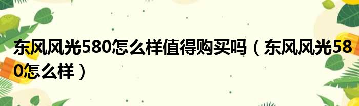 东风风光580怎么样值得购买吗（东风风光580怎么样）