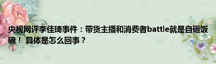 央视网评李佳琦事件：带货主播和消费者battle就是自砸饭碗！ 具体是怎么回事？