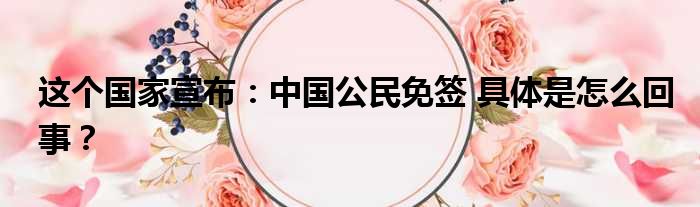 这个国家宣布：中国公民免签 具体是怎么回事？