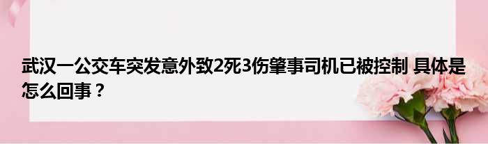 武汉一公交车突发意外致2死3伤肇事司机已被控制 具体是怎么回事？