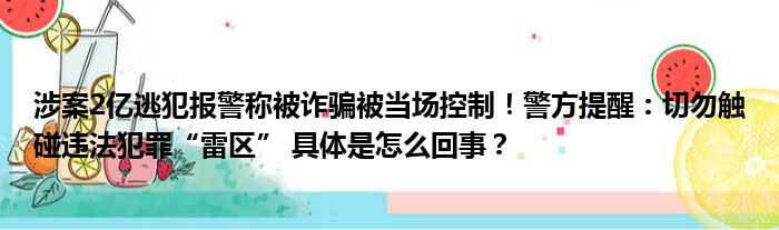 涉案2亿逃犯报警称被诈骗被当场控制！警方提醒：切勿触碰违法犯罪“雷区” 具体是怎么回事？