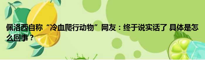 佩洛西自称“冷血爬行动物”网友：终于说实话了 具体是怎么回事？