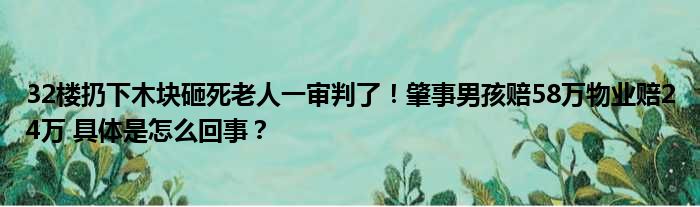 32楼扔下木块砸死老人一审判了！肇事男孩赔58万物业赔24万 具体是怎么回事？