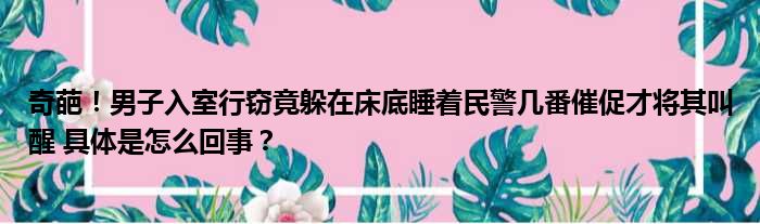 奇葩！男子入室行窃竟躲在床底睡着民警几番催促才将其叫醒 具体是怎么回事？