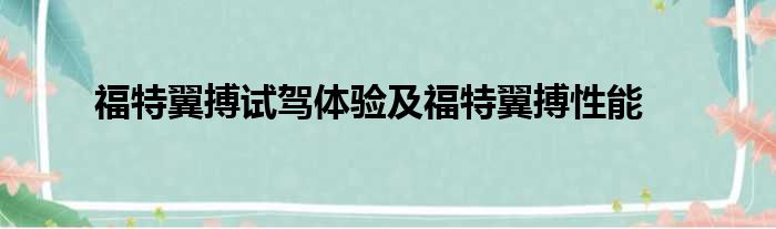 福特翼搏试驾体验及福特翼搏性能