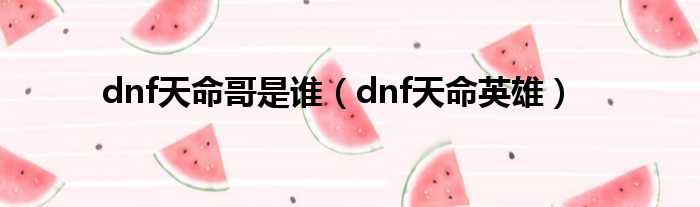 dnf天命哥是谁（dnf天命英雄）