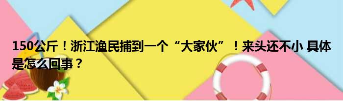 150公斤！浙江渔民捕到一个“大家伙”！来头还不小 具体是怎么回事？