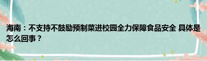 海南：不支持不鼓励预制菜进校园全力保障食品安全 具体是怎么回事？