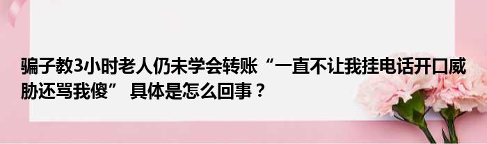 骗子教3小时老人仍未学会转账“一直不让我挂电话开口威胁还骂我傻” 具体是怎么回事？