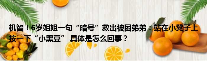 机智！6岁姐姐一句“暗号”救出被困弟弟：站在小凳子上按一下“小黑豆” 具体是怎么回事？