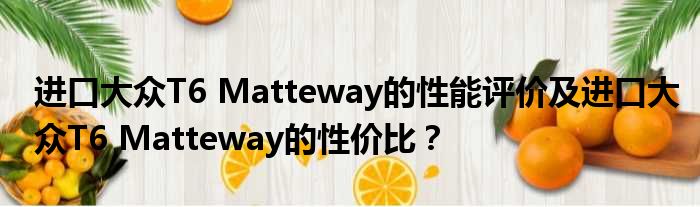 进口大众T6 Matteway的性能评价及进口大众T6 Matteway的性价比？