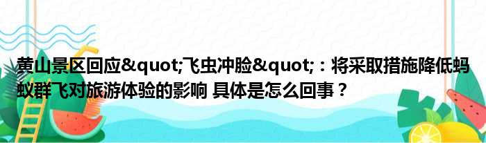 黄山景区回应"飞虫冲脸"：将采取措施降低蚂蚁群飞对旅游体验的影响 具体是怎么回事？