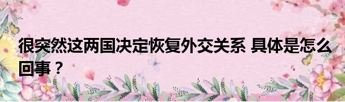 很突然这两国决定恢复外交关系 具体是怎么回事？