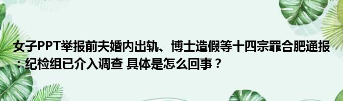 女子PPT举报前夫婚内出轨、博士造假等十四宗罪合肥通报：纪检组已介入调查 具体是怎么回事？