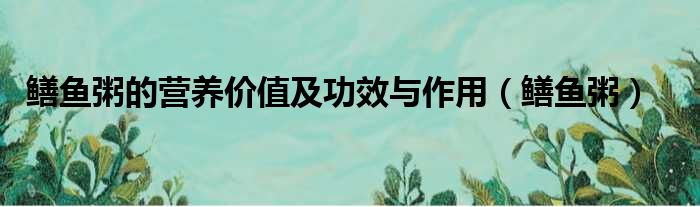 鳝鱼粥的营养价值及功效与作用（鳝鱼粥）