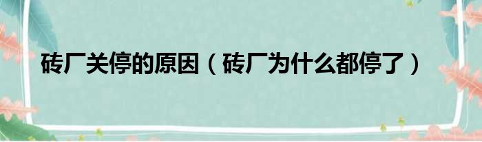 砖厂关停的原因（砖厂为什么都停了）