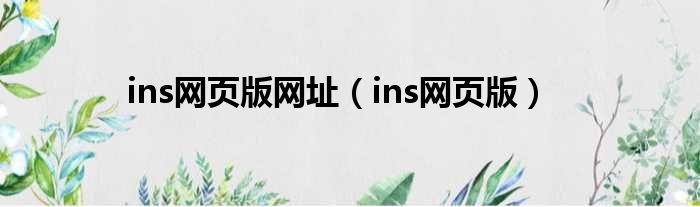 ins网页版网址（ins网页版）