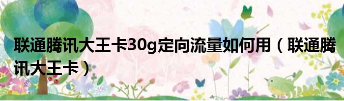 联通腾讯大王卡30g定向流量如何用（联通腾讯大王卡）