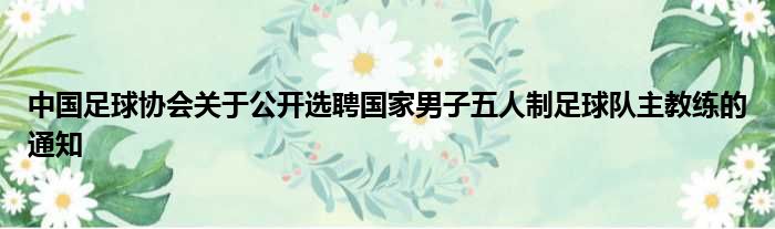 中国足球协会关于公开选聘国家男子五人制足球队主教练的通知