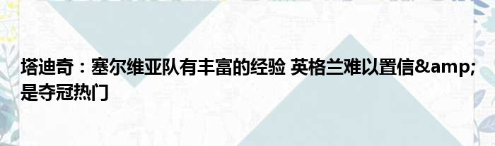 塔迪奇：塞尔维亚队有丰富的经验 英格兰难以置信&是夺冠热门