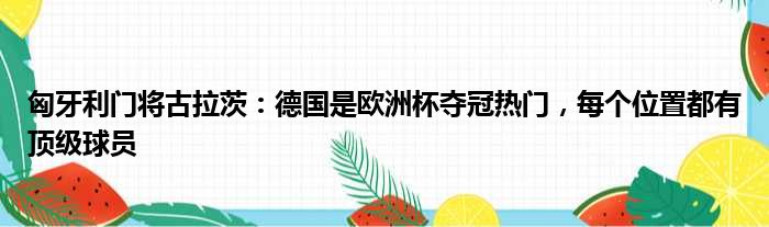 匈牙利门将古拉茨：德国是欧洲杯夺冠热门，每个位置都有顶级球员