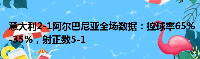 意大利2-1阿尔巴尼亚全场数据：控球率65%-35%，射正数5-1