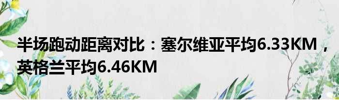 半场跑动距离对比：塞尔维亚平均6.33KM，英格兰平均6.46KM