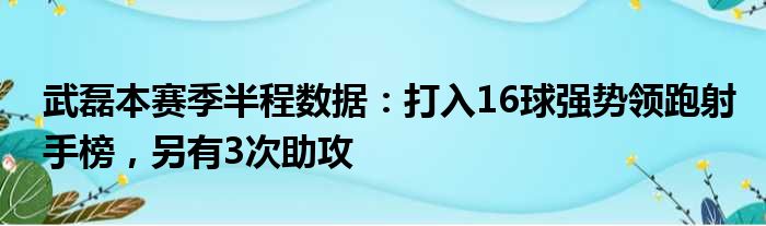 武磊本赛季半程数据：打入16球强势领跑射手榜，另有3次助攻