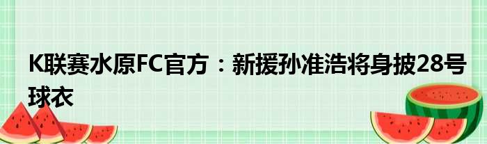 K联赛水原FC官方：新援孙准浩将身披28号球衣