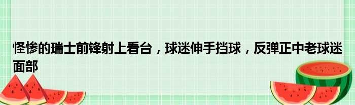 怪惨的瑞士前锋射上看台，球迷伸手挡球，反弹正中老球迷面部