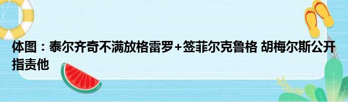 体图：泰尔齐奇不满放格雷罗+签菲尔克鲁格 胡梅尔斯公开指责他