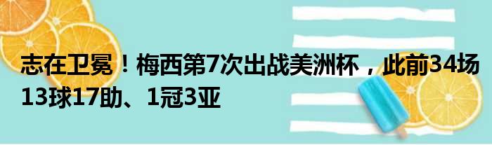 志在卫冕！梅西第7次出战美洲杯，此前34场13球17助、1冠3亚