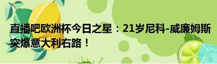 直播吧欧洲杯今日之星：21岁尼科-威廉姆斯突爆意大利右路！