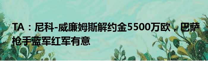 TA：尼科-威廉姆斯解约金5500万欧，巴萨枪手蓝军红军有意