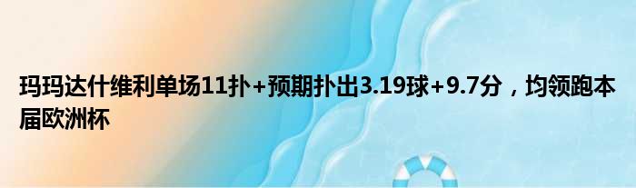 玛玛达什维利单场11扑+预期扑出3.19球+9.7分，均领跑本届欧洲杯