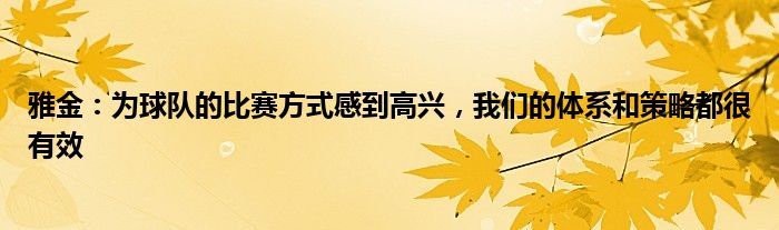 雅金：为球队的比赛方式感到高兴，我们的体系和策略都很有效