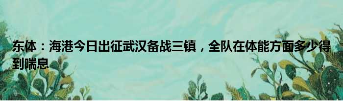 东体：海港今日出征武汉备战三镇，全队在体能方面多少得到喘息