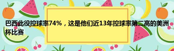 巴西此役控球率74%，这是他们近13年控球率第二高的美洲杯比赛