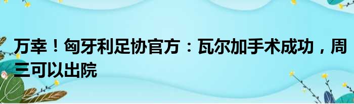 万幸！匈牙利足协官方：瓦尔加手术成功，周三可以出院